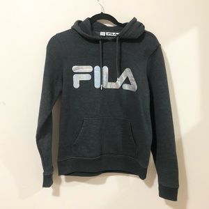 🖤FILA Women Dark Gray Pullover Hoodie Holographic Logo Size S